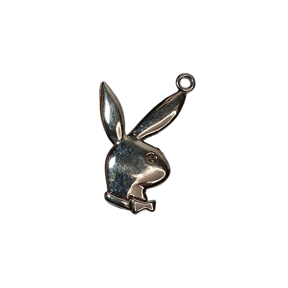 Playboy Bunny Double Sided Silver Tone Pendant 1.25" Women's Necklace Charm